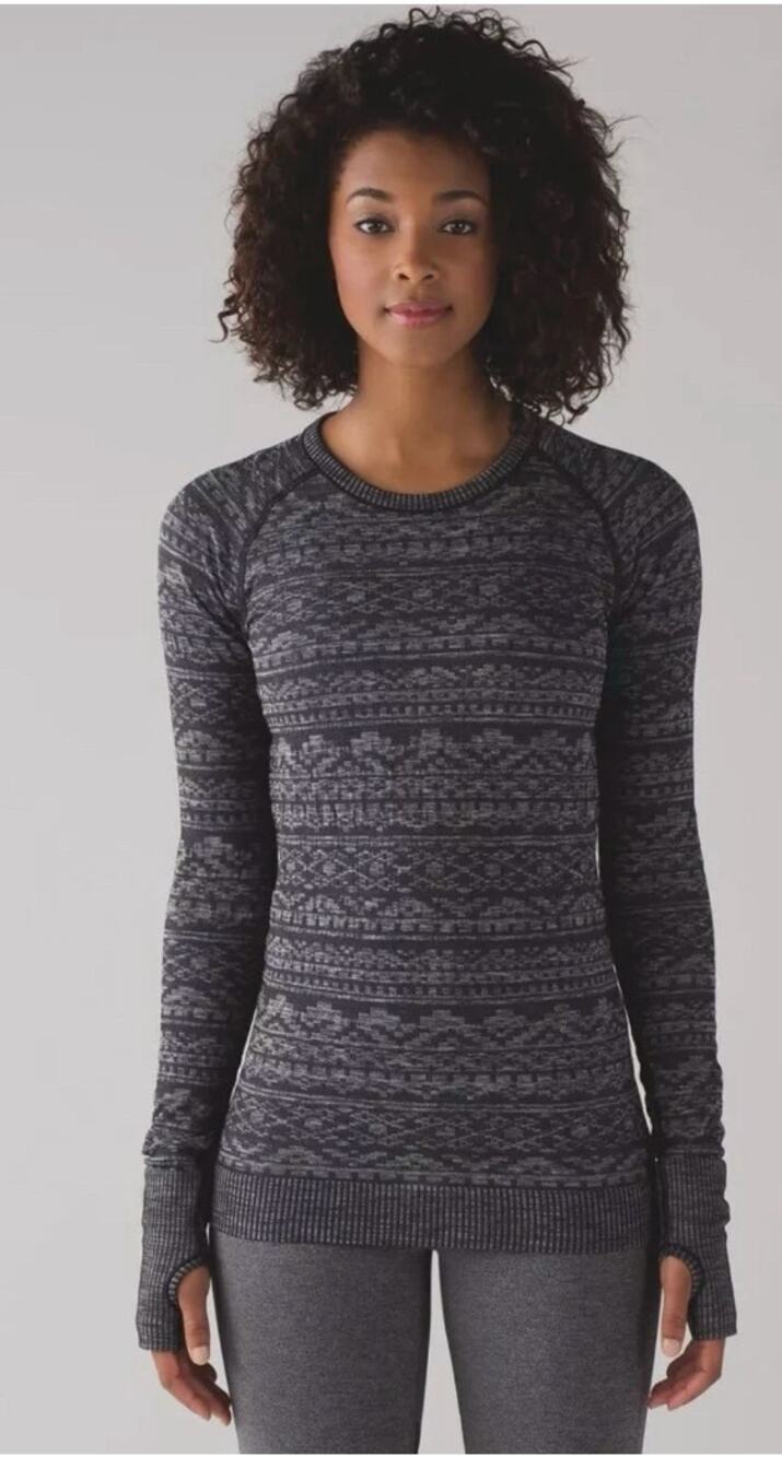 Lululemon Rest Less Pullover In Heather Black Aztec Print sz. 6